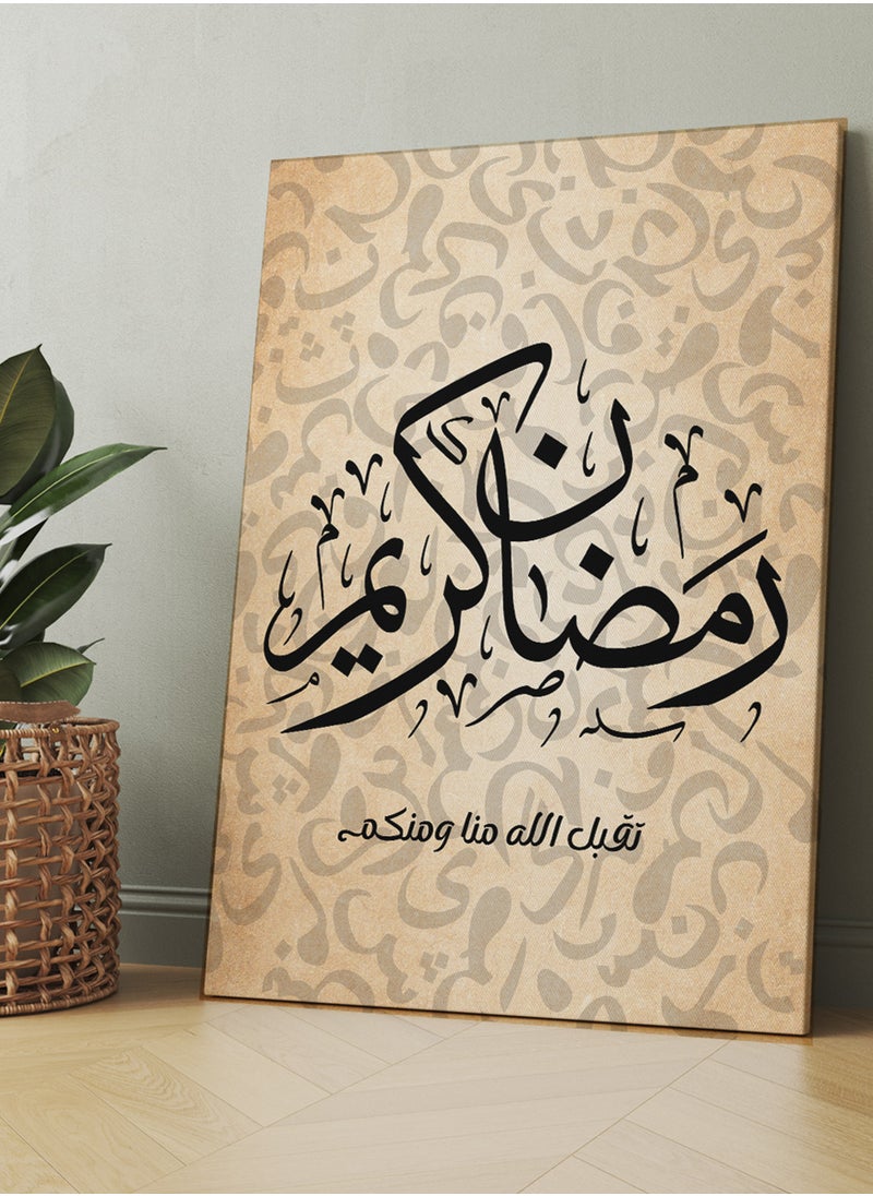 LOWHA - Framed Canvas Wall Art Stretched Over Wooden Frame with Ramadan Kareem Painting - Image 1
