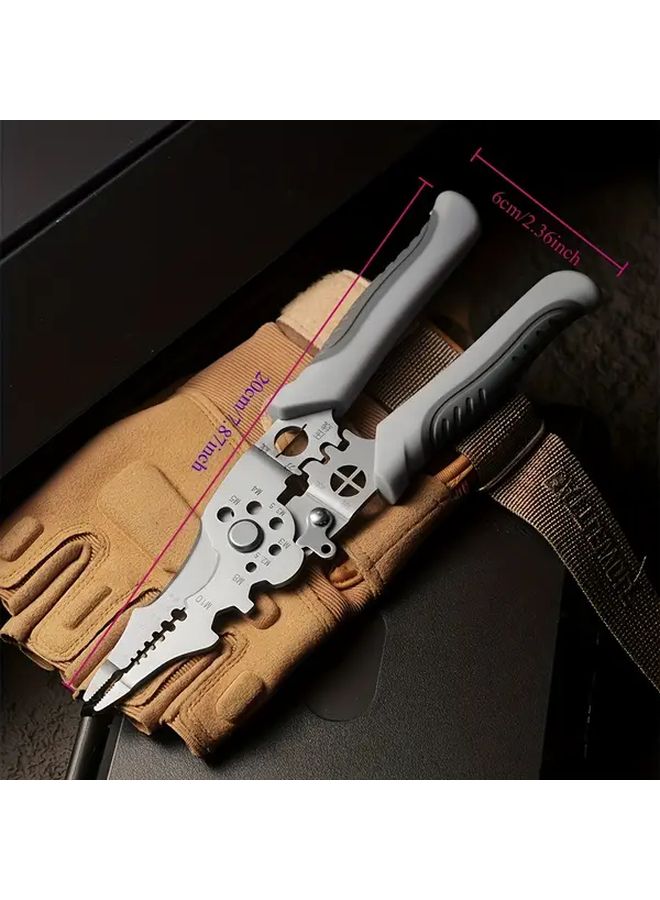 Gray Stainless Steel Multifunctional Folding Wire Stripper Pliers With Cutter - Image 3