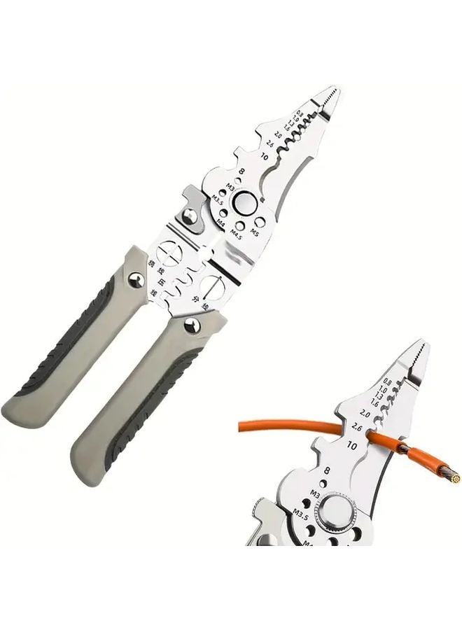 Gray Stainless Steel Multifunctional Folding Wire Stripper Pliers With Cutter - Image 2