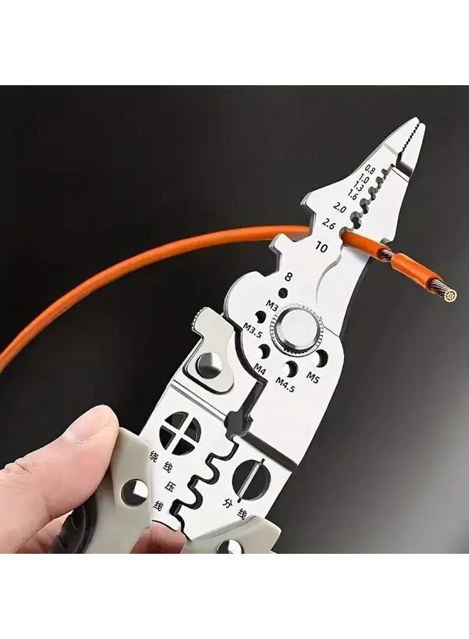 Gray Stainless Steel Multifunctional Folding Wire Stripper Pliers With Cutter - Image 5
