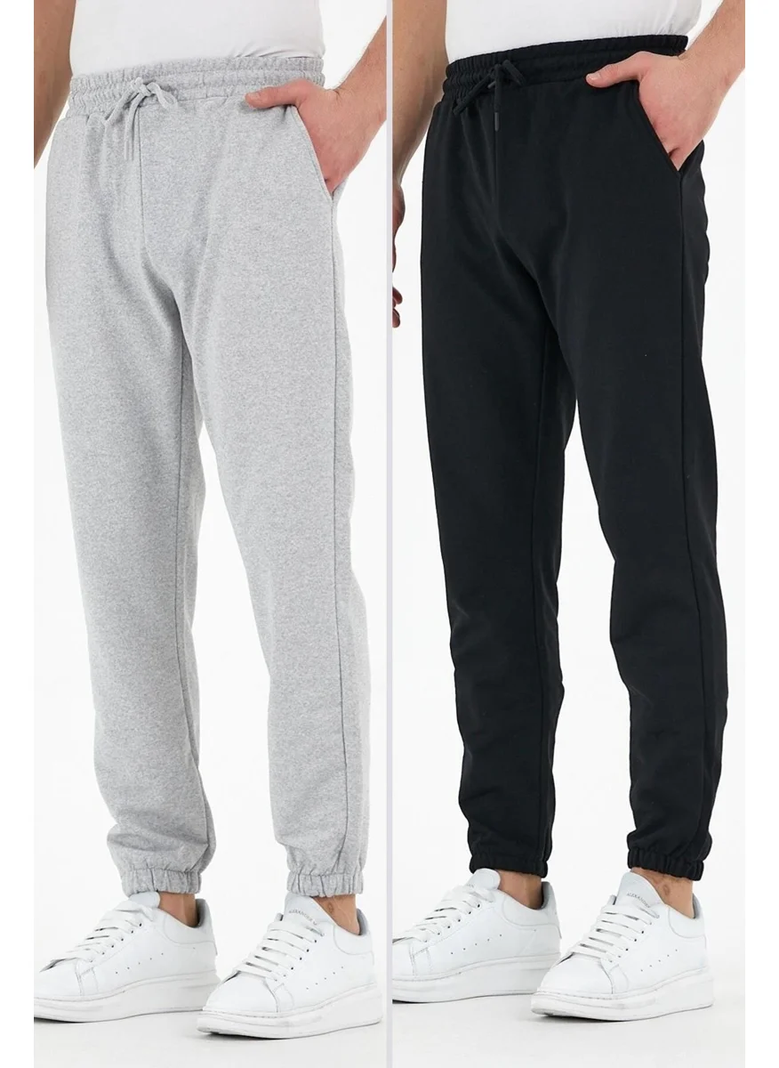 mmetalic Metallic Black-Grey 2-Pack Men's Tracksuit Bottoms Labeled Back and Side Pockets Regular Fit Elastic Legs