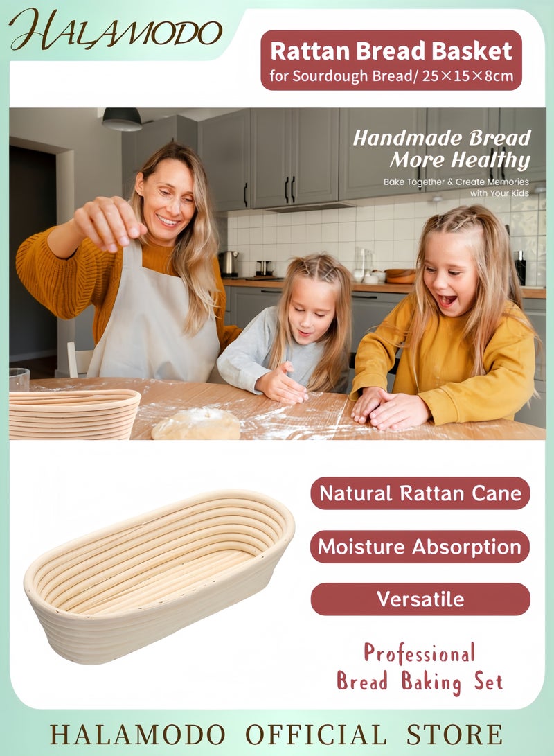 HALAMODO Oval Rattan Proofing Basket for Sourdough Bread Handmade Brotform with Linen Liner Durable Cane Dough Rising Bowl Ideal for Artisan Bread Baking  - Image 1