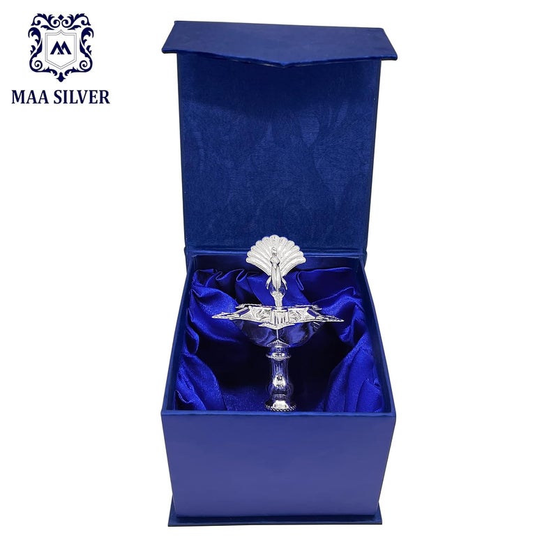 MAA SILVER Pure Silver Diya Samai with Peacock at Centre Unique Design BIS Hallmarked Perfect for Gifting and Pooja Use 925 Purity30 Grams Silver - Image 5