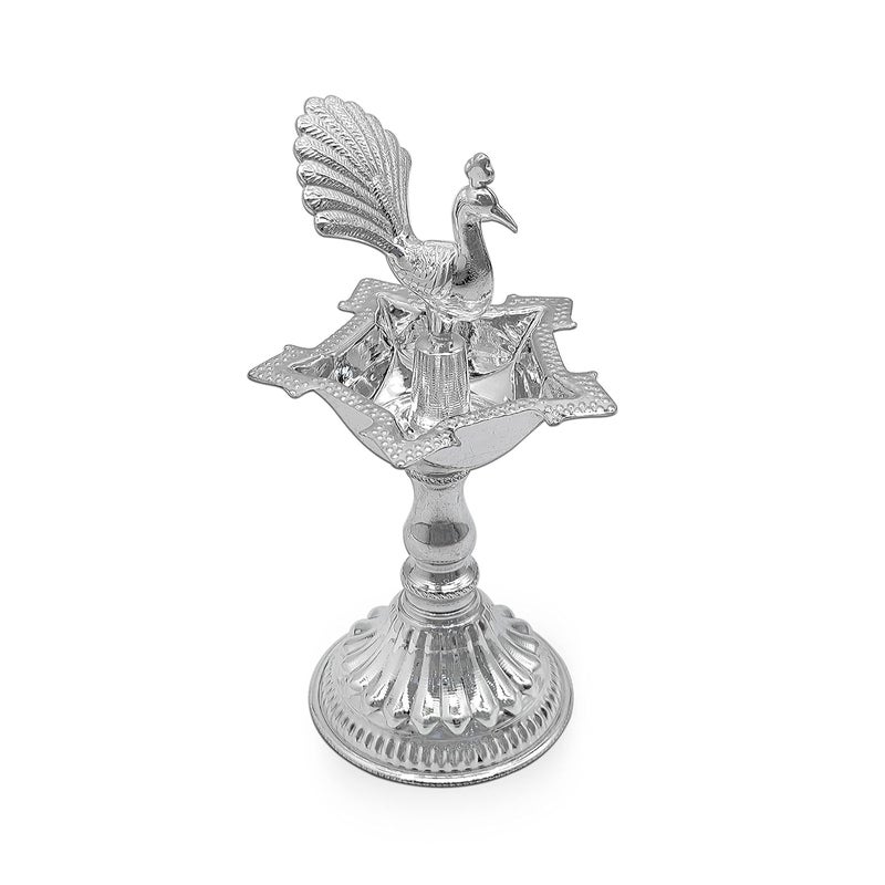 MAA SILVER Pure Silver Diya Samai with Peacock at Centre Unique Design BIS Hallmarked Perfect for Gifting and Pooja Use 925 Purity30 Grams Silver - Image 1