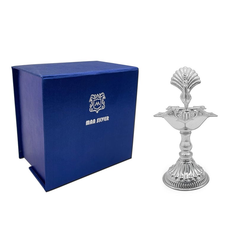 MAA SILVER Pure Silver Diya Samai with Peacock at Centre Unique Design BIS Hallmarked Perfect for Gifting and Pooja Use 925 Purity30 Grams Silver - Image 4