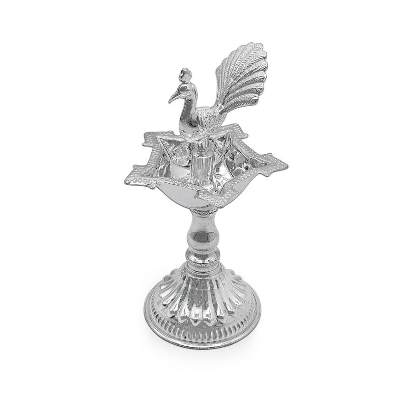 MAA SILVER Pure Silver Diya Samai with Peacock at Centre Unique Design BIS Hallmarked Perfect for Gifting and Pooja Use 925 Purity30 Grams Silver - Image 3