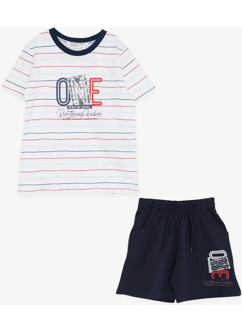 بريز Boy Shorts Set Striped Text Printed 2-6 Years, White