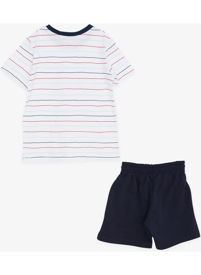 بريز Boy Shorts Set Striped Text Printed 2-6 Years, White