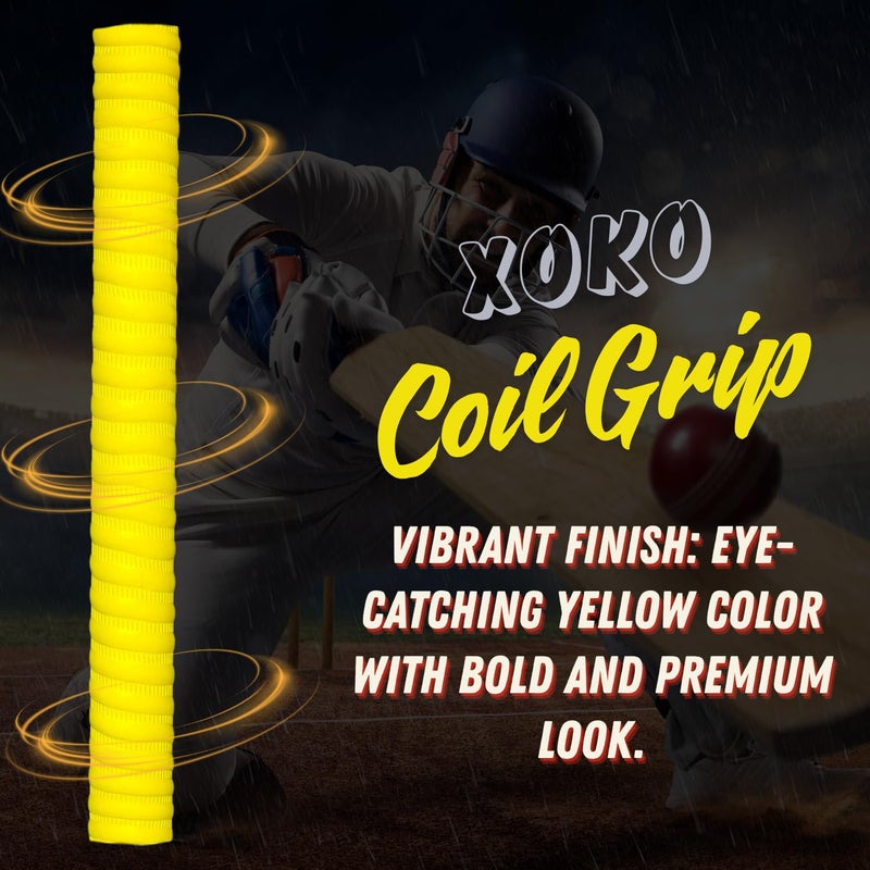 xoko Cricket Bat Coil Grip, Anti-Slip Rubber Handle, Ultra Tacky Performance Grip for Enhanced Control, Pack of 1 (YELLOW) - Image 2