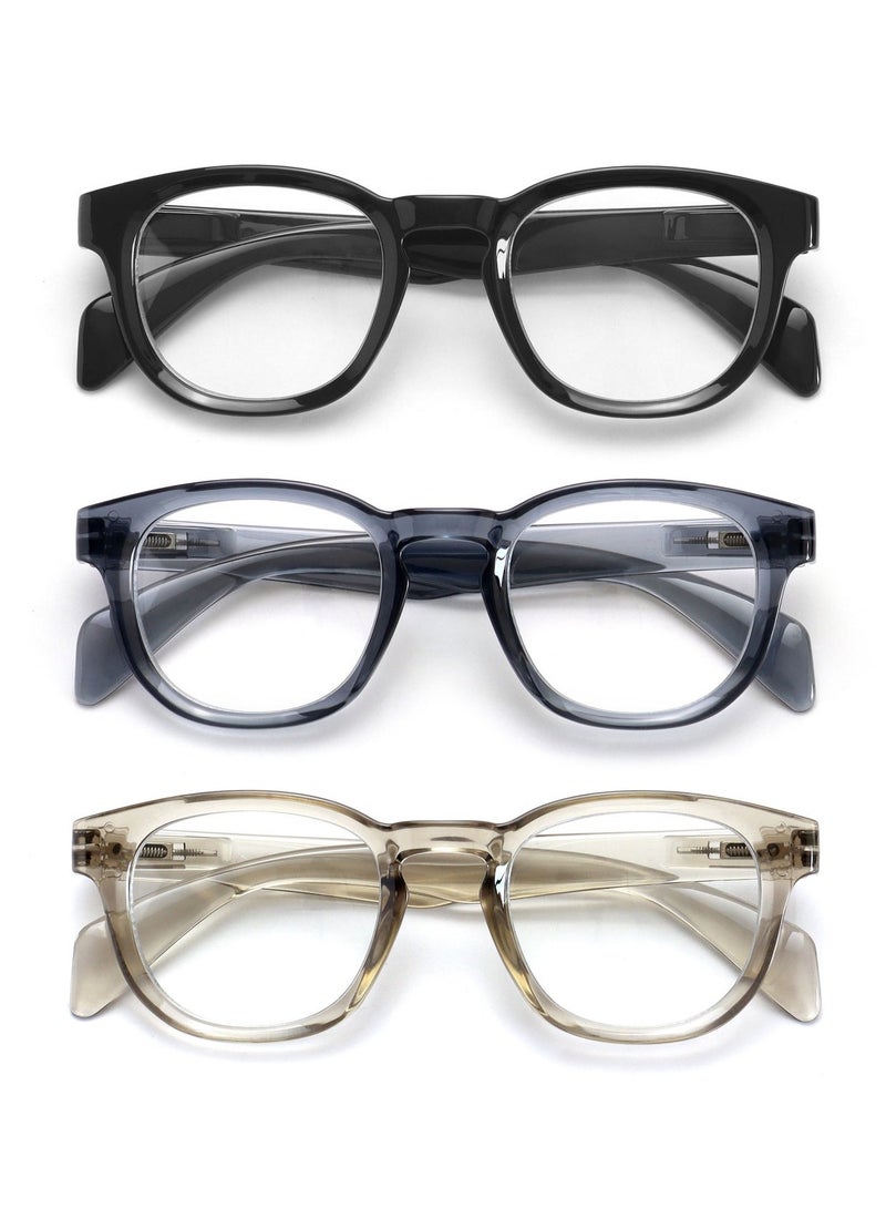 OPULIZE AWE Blue Light Blocking Glasses for Women Men - 3 Pack - Retro Round - Anti-Glare Computer & Gaming Eyewear -UV & Eyestrain Protection - Black Transparent Blue Grey +0.00 - Image 1