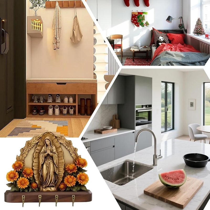 حامل مفاتيح مسيحي مع 4 خطاطيف للمدخل غرفة المعيشة غرفة النوم المطبخ - Image 5