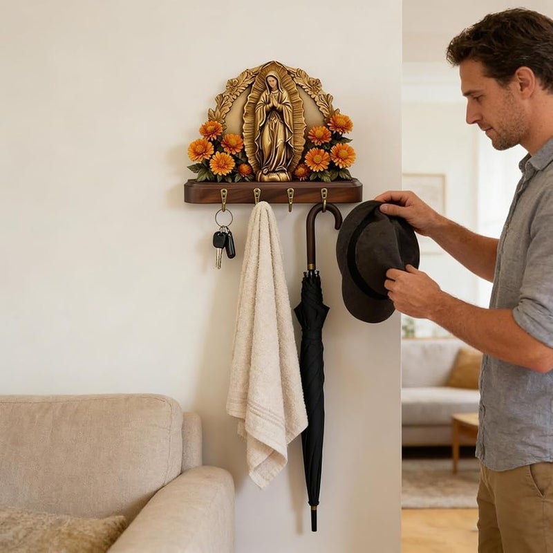 حامل مفاتيح مسيحي مع 4 خطاطيف للمدخل غرفة المعيشة غرفة النوم المطبخ - Image 3