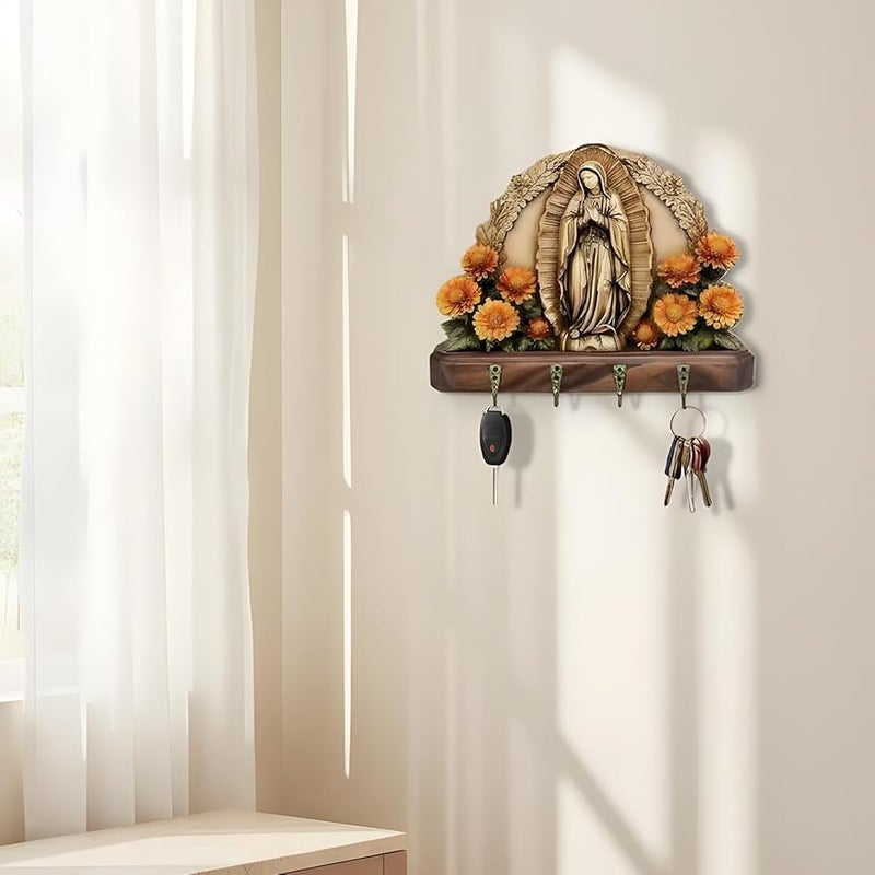 حامل مفاتيح مسيحي مع 4 خطاطيف للمدخل غرفة المعيشة غرفة النوم المطبخ - Image 4