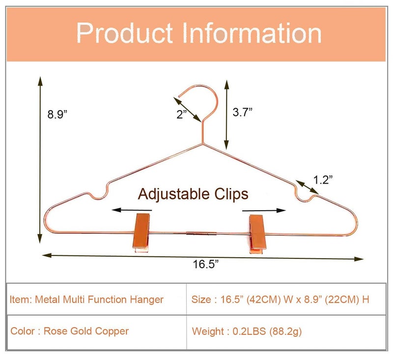 Koobay 10Pack Koobay 16.5" Metal Hook Wire Rose Gold Copper Hangers with Clips Clothes Stroage Coat Hangers - Image 2