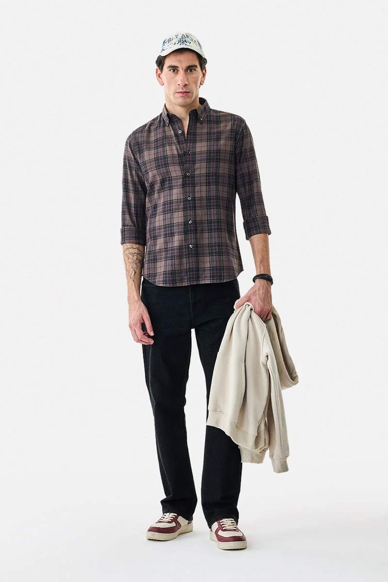 SNITCH Brown Checkered Long Sleeve Slim Fit Shirt