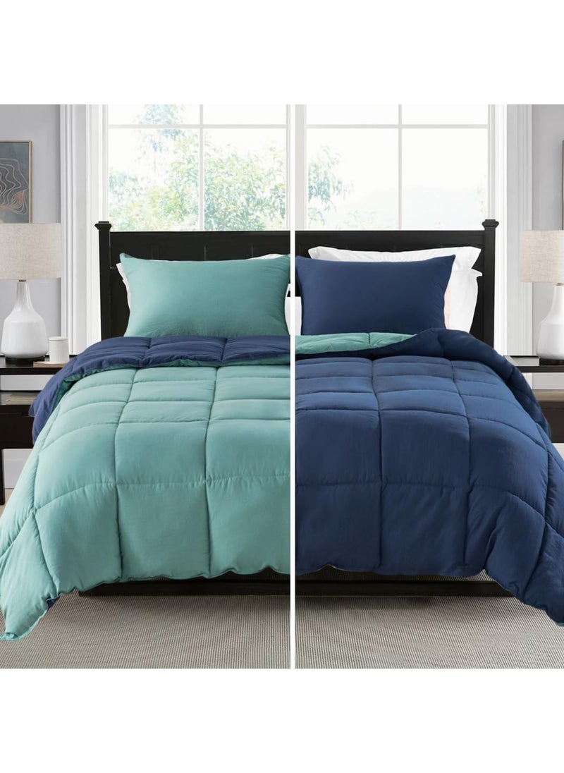 KASENTEX KASENTEX Reversible NoShrink King Size Comforter Set with 2 Shams  Down Alternative Duvet Insert with Corner Ties Lightweight Ultra Soft Machine Washable AllSeason Turquoise Sea GreenBlue 