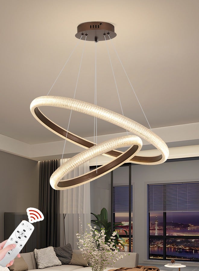 YATAI LIGHTING أدى الثريا الحديثة، التحكم عن بعد 2 حلقات البني أدى الثريا غرفة المعيشة 57w، أدى الإضاءة الثريا ارتفاع قابل للتعديل وdiy الثريا لاعبا اساسيا ضوء لغرفة المعيشة غرفة نوم بهو - Image 1