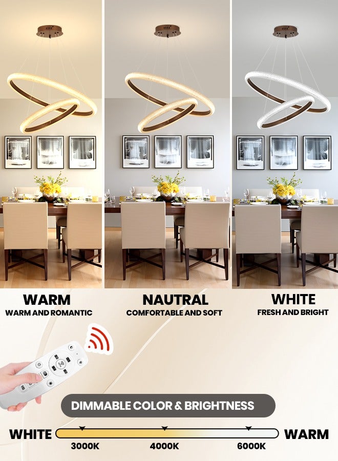 YATAI LIGHTING أدى الثريا الحديثة، التحكم عن بعد 2 حلقات البني أدى الثريا غرفة المعيشة 57w، أدى الإضاءة الثريا ارتفاع قابل للتعديل وdiy الثريا لاعبا اساسيا ضوء لغرفة المعيشة غرفة نوم بهو - Image 3