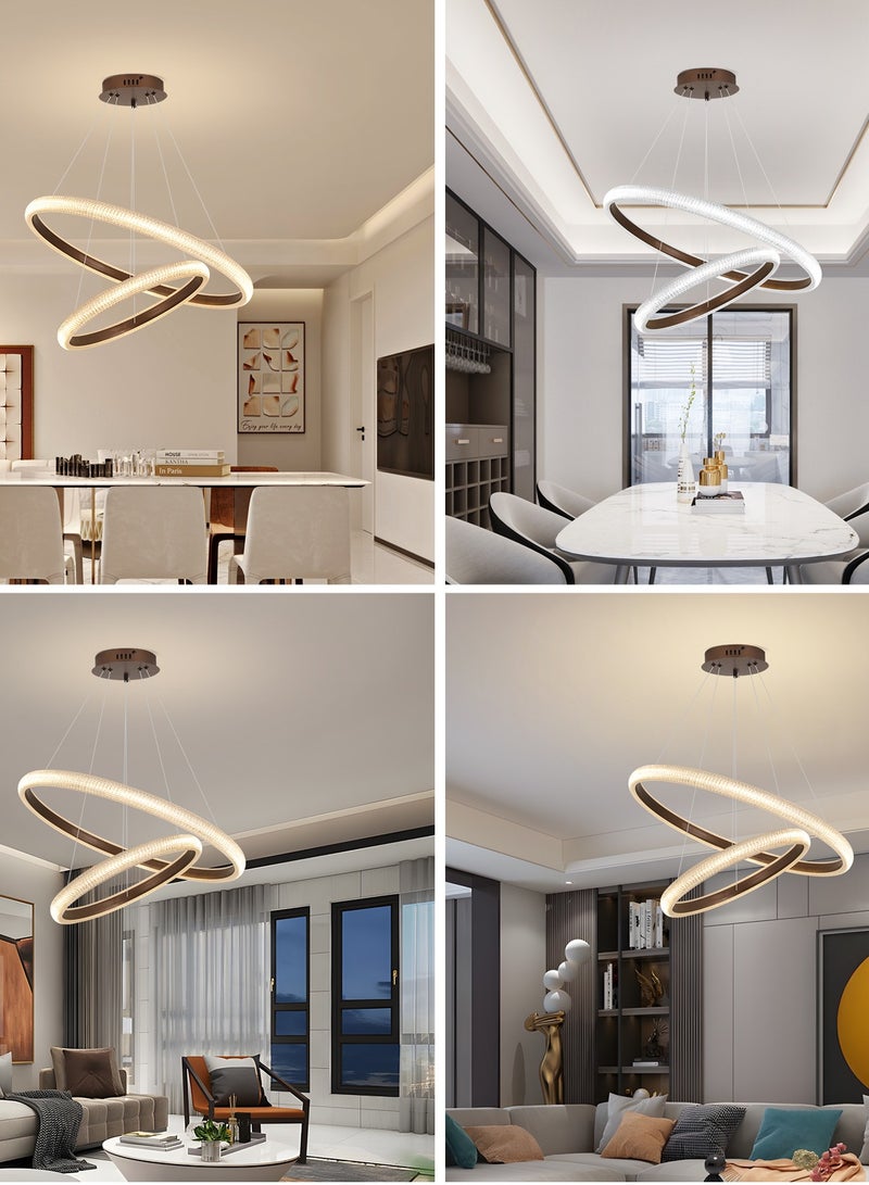 YATAI LIGHTING أدى الثريا الحديثة، التحكم عن بعد 2 حلقات البني أدى الثريا غرفة المعيشة 57w، أدى الإضاءة الثريا ارتفاع قابل للتعديل وdiy الثريا لاعبا اساسيا ضوء لغرفة المعيشة غرفة نوم بهو - Image 5