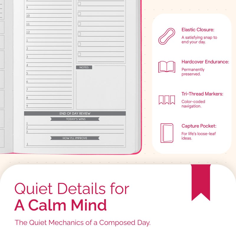 Panda Planner Classic Daily Planner 2026 â€“ A5 Undated Daily Productivity & Quarterly Planner with Hourly Schedule, To Do List, Daily Journal, Goal Planner, Habit Tracker & Gratitude Organizer for Focus â€“ Raspberry - Image 5