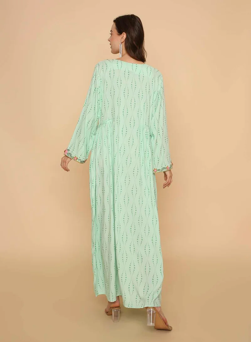 HANA & SARA Womens stylish long hand printed arabic kaftan jalabiya with high end unique embroidery design
