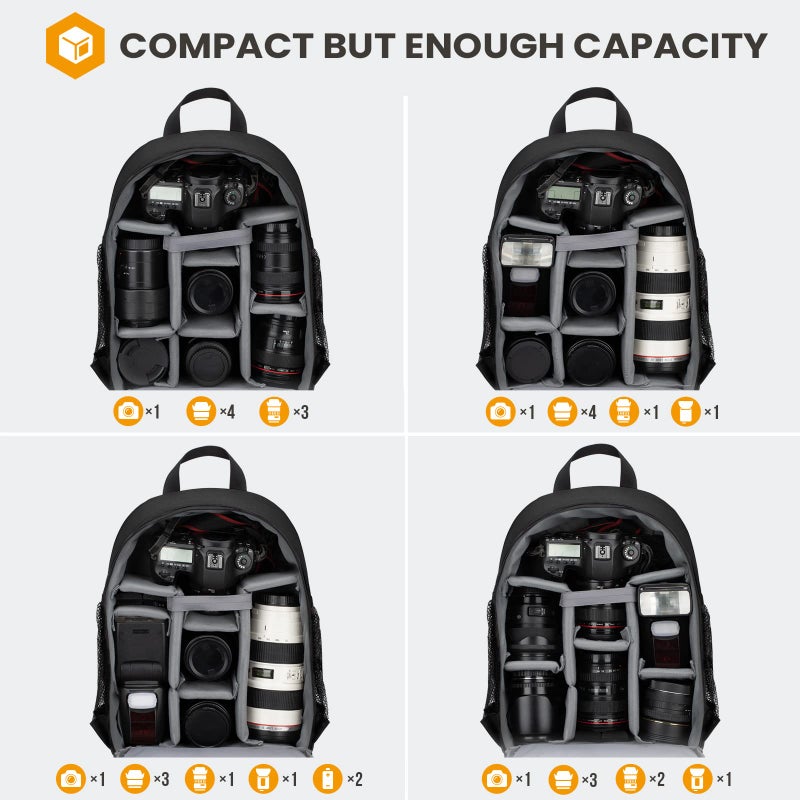 TARION Camera Backpack Bag Small - Professional DSLR Camera Bag with Waterproof Rain Cover Laptop Compartment Photograhy Backpack Case Black TB-S - Image 2