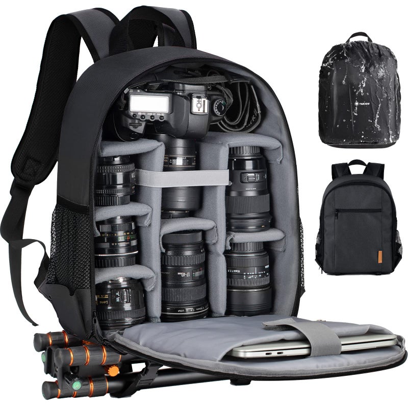 TARION Camera Backpack Bag Small - Professional DSLR Camera Bag with Waterproof Rain Cover Laptop Compartment Photograhy Backpack Case Black TB-S - Image 1