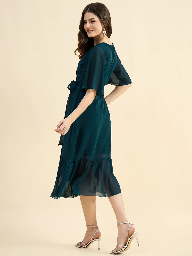 Panit PAINT Green Wrap Design Calf Length Dress