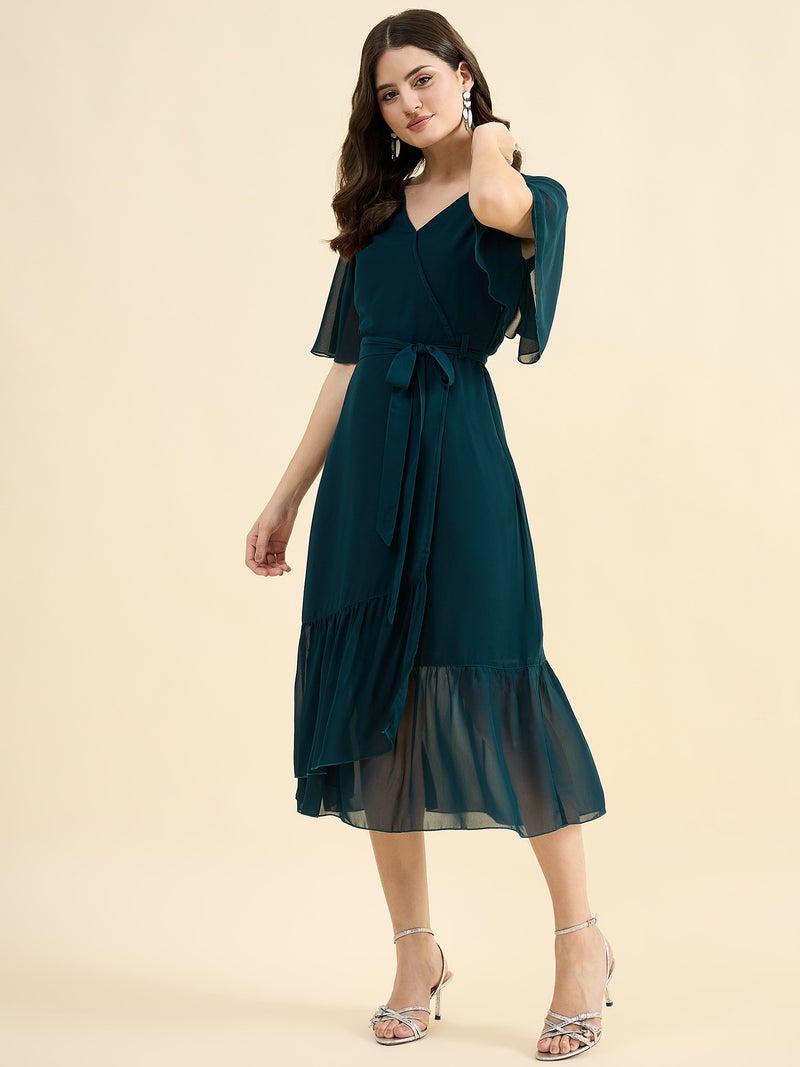 Panit PAINT Green Wrap Design Calf Length Dress - Image 2