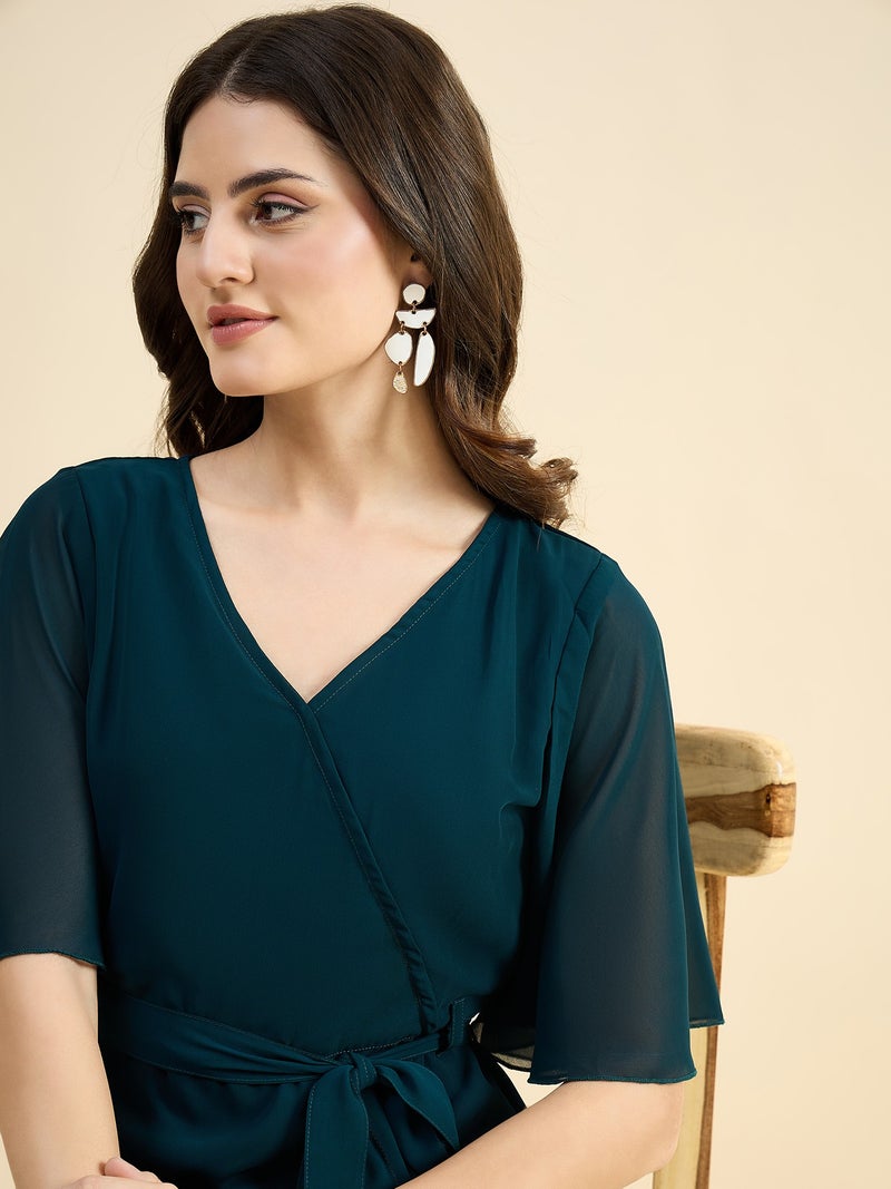 Panit PAINT Green Wrap Design Calf Length Dress - Image 3