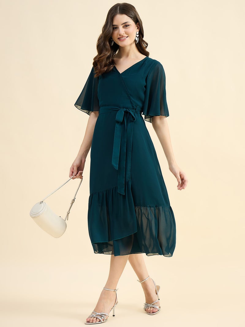 Panit PAINT Green Wrap Design Calf Length Dress - Image 4