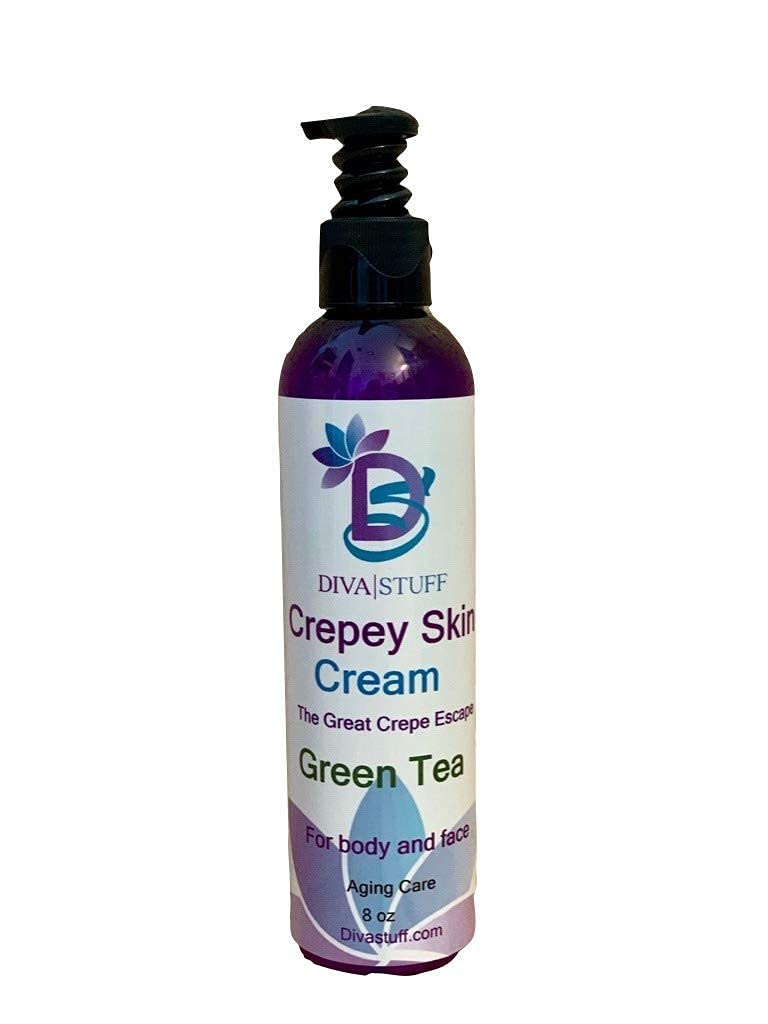 Diva Stuff Crepey Skin Body  Face Cream with Hyaluronic Acid Alpha Hydroxy and more for Dry  Damaged Skin 8oz  Green Tea Scent Made in the USA