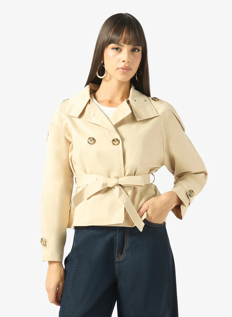 Funnel Neck Belted Trench Jacket