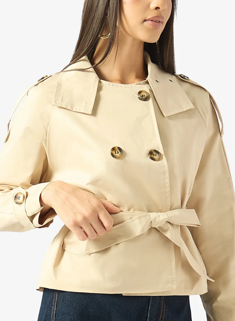 Ginger  Funnel Neck Belted Trench Jacket for Women | Best Price UAE