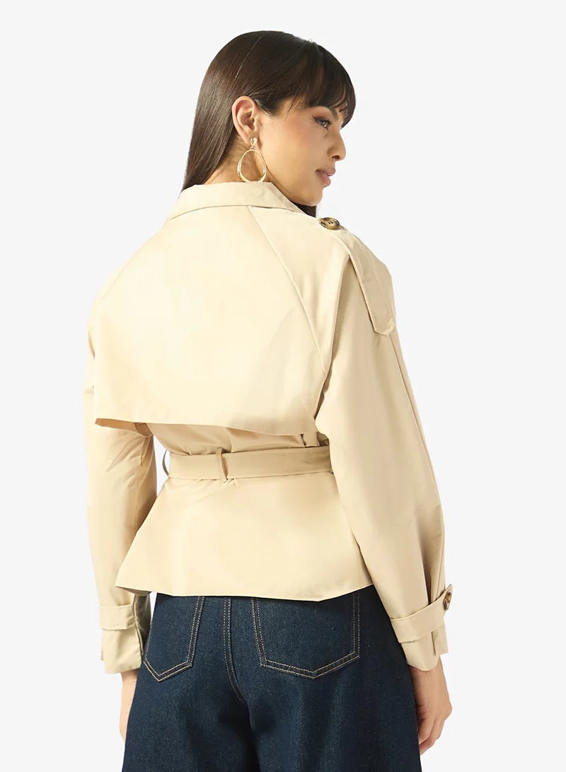 Ginger  Funnel Neck Belted Trench Jacket for Women | Best Price UAE