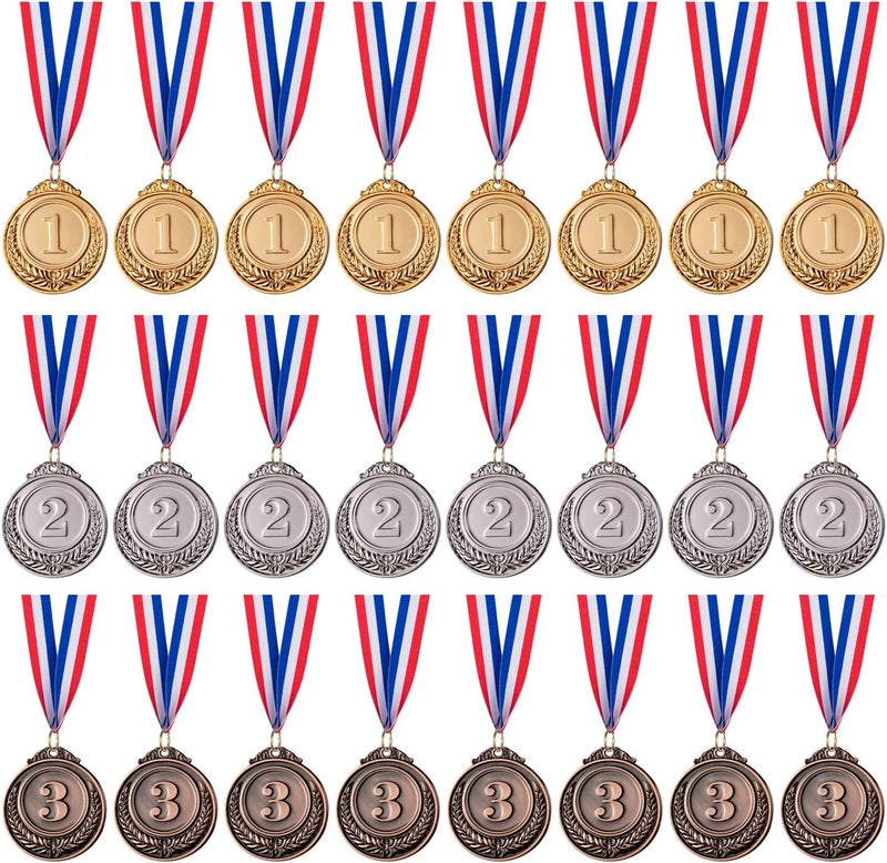 favide 24 Pieces Gold Silver Bronze Award Medals-Winner Medals Gold Silver Bronze Prizes for Competitions, Party,Olympic Style, 2 Inches - Image 1