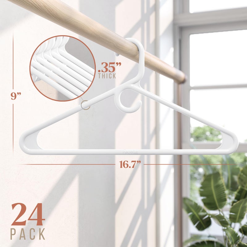 NEATERIZE Thick Heavy Duty Hangers - White Plastic Clothes Hangers 24 Pack - Great for Coat Hanger, Jackets Jeans & Suit Hanger for Closet - New Apartment Essentials Percheros Ganchos para Colgar Ropa - Image 2