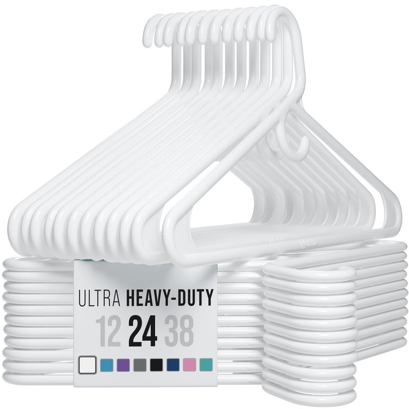 NEATERIZE Thick Heavy Duty Hangers - White Plastic Clothes Hangers 24 Pack - Great for Coat Hanger, Jackets Jeans & Suit Hanger for Closet - New Apartment Essentials Percheros Ganchos para Colgar Ropa - Image 1