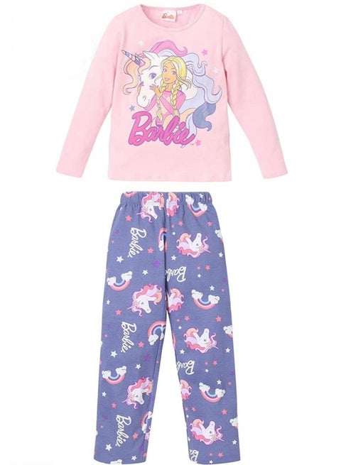 باربى  طقم بيجامة أطفال بأكمام طويلة100% قطن  – كيدز تي في