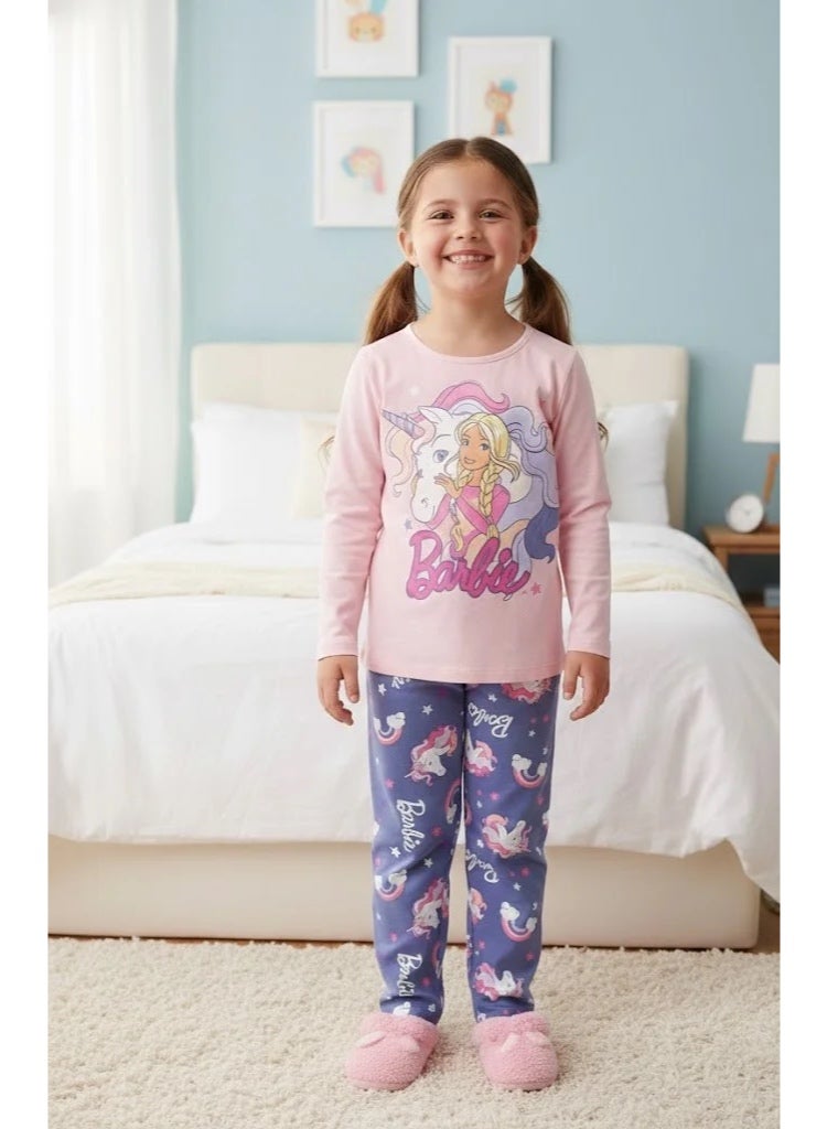 باربي باربى  طقم بيجامة أطفال بأكمام طويلة 100% قطن - Image 2