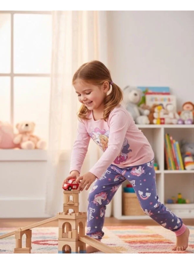 باربي باربى  طقم بيجامة أطفال بأكمام طويلة 100% قطن - Image 3