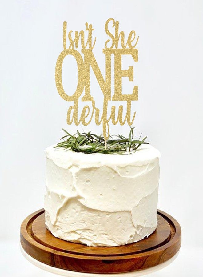 HIKLO Isn't She Onederful Cake Topper - Miss Onederful Birthday Cake Topper, Gold Glitter First Birthday Party Cake Pick, First Birthday Party Supplies, Gift for girls - Image 3