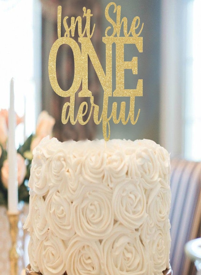 HIKLO Isn't She Onederful Cake Topper - Miss Onederful Birthday Cake Topper, Gold Glitter First Birthday Party Cake Pick, First Birthday Party Supplies, Gift for girls - Image 4
