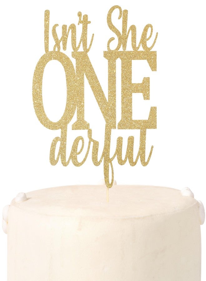HIKLO Isn't She Onederful Cake Topper - Miss Onederful Birthday Cake Topper, Gold Glitter First Birthday Party Cake Pick, First Birthday Party Supplies, Gift for girls - Image 5