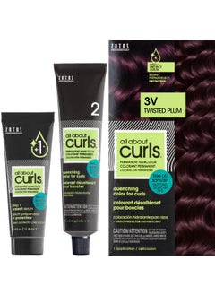 ALL ABOUT CURLS All About Curls 3V Twisted Plum Permanent Hair Color (Prep + Protect Serum & Hair Dye for Curly Hair) - 100% Grey Coverage, Nourished & Radiant Curls 