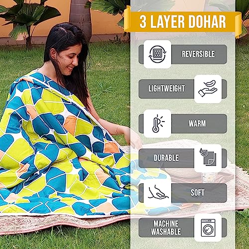 Divine Casa 120 GSM Summer Quilt Brushed Microfibre 3 Layer Breathable Single Dohar AC Blanket Lightweight Warm Rajai Throws for Bed (Green and Orange, 205 x 220, CM)| TC - 120 - Image 5