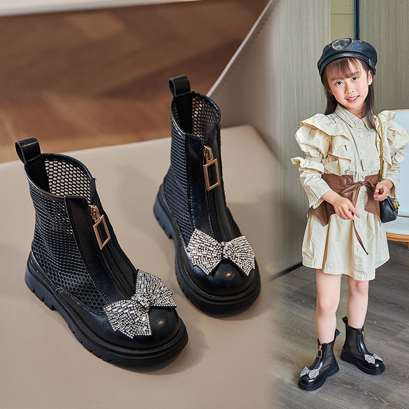 Girls' Mesh Boots 2023 Summer Style Ultra-Thin Mesh Cut Out Comfortable Bow Medium And Large Kidsren'S Princess Sandals For Kidsren - Image 4