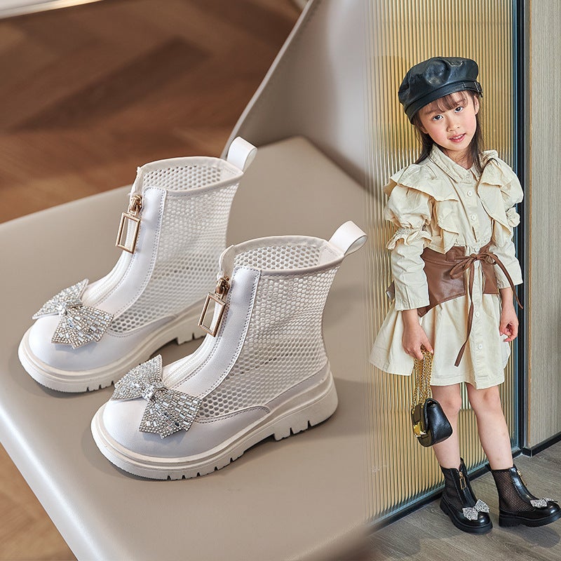 Girls' Mesh Boots 2023 Summer Style Ultra-Thin Mesh Cut Out Comfortable Bow Medium And Large Kidsren'S Princess Sandals For Kidsren - Image 3