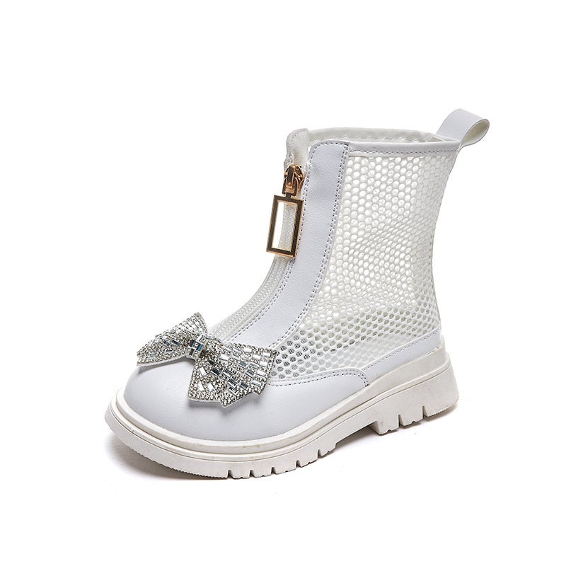 Girls' Mesh Boots 2023 Summer Style Ultra-Thin Mesh Cut Out Comfortable Bow Medium And Large Kidsren'S Princess Sandals For Kidsren - Image 1