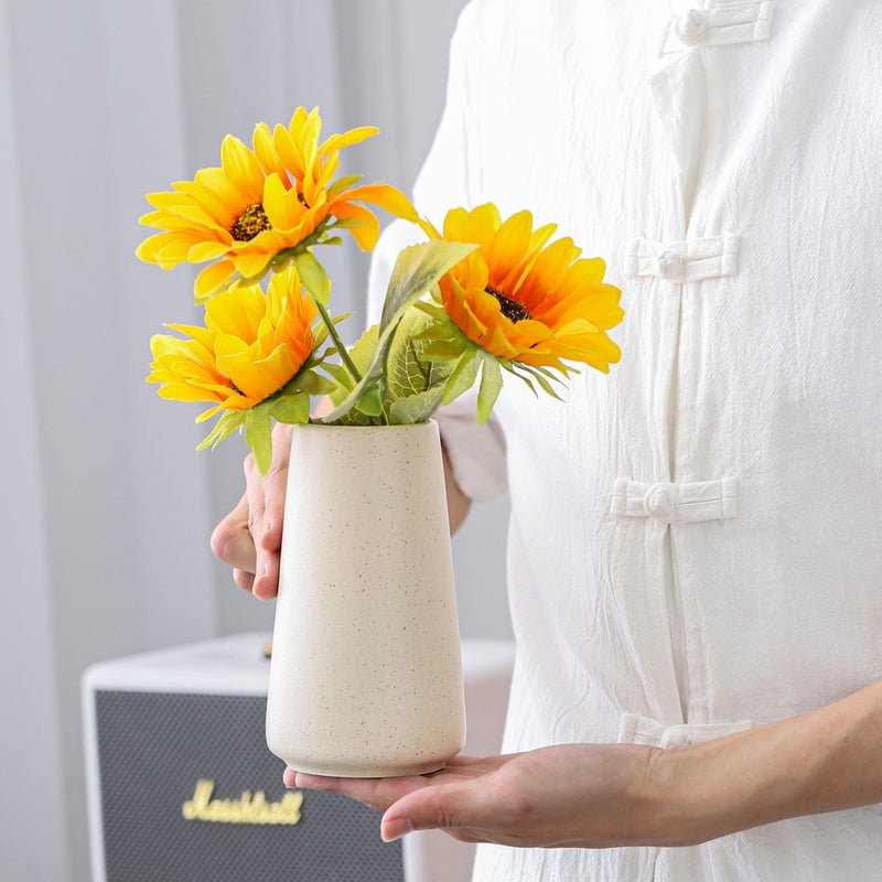 HUBUISH Beige Vase - Beige Ceramic Vase, 6â€œ Neutral vase Home Decor, Boho Off White Cream Vases for Flower, Minimalist Modern Ivory vases for Centerpieces, Room Decor, Living Room, Bedroom or Gift - Image 2